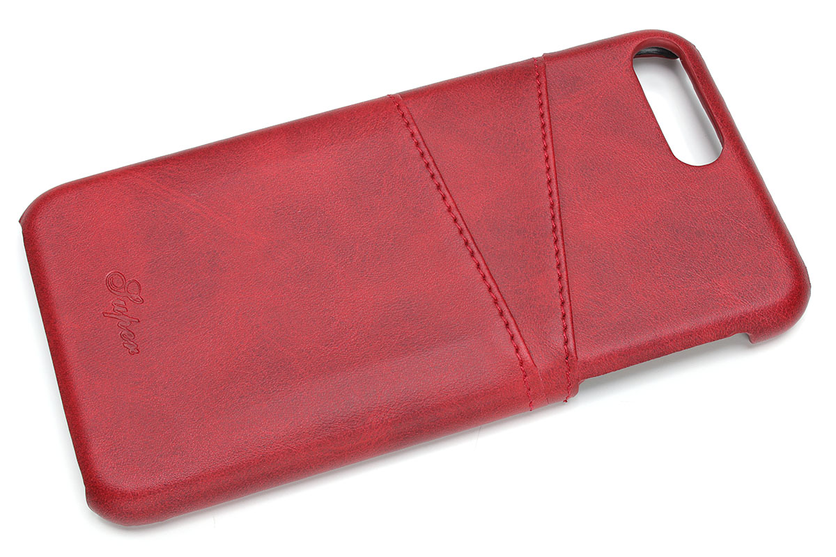 Anitic製ケース。Amazonで980円でした。背面に2つのポケットがあるケースで、上記カードがフツーに収まり、まだ僅かに余裕がありました。ポケットの端がケースに接着されているようで、破損の不安が少ないという印象。そのかわりポケットが少しタイトで、カード類を多く入れると出し入れがしにくいと思います。つくりは、量産品的なキレイさがあります。これも画面側の端にケースが少しせり出すので、画面を下にして置いても大丈夫。