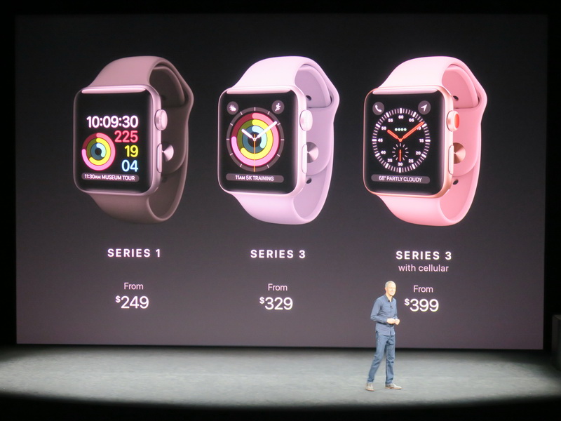 Apple Watch Series 3は329ドルから。Series 1も併売される。