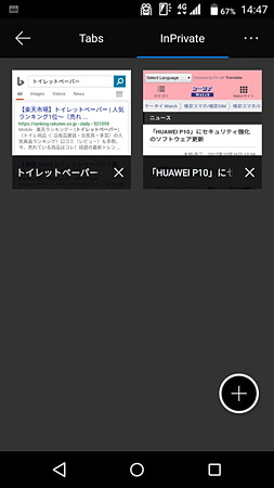 複数のページを開いて切り替えながら閲覧していける。履歴などが残らないプライベートモードも用意