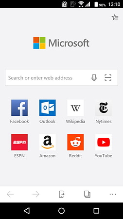 ホームの検索キーワード＆URL入力欄の右端にあるアイコンをタップ