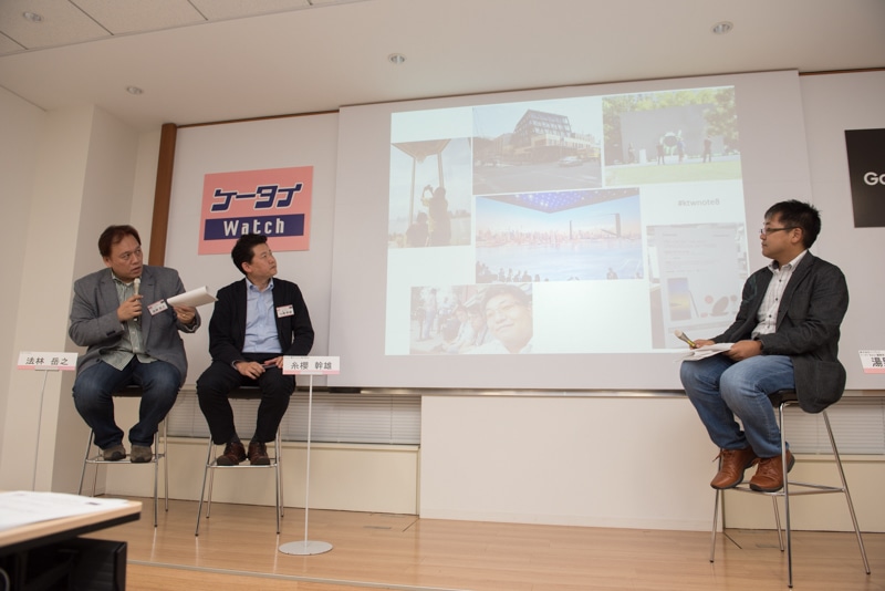 法林岳之氏（左）を交えて、ニューヨークで開催された発表会の模様や、実機を使用した感想などが語られた