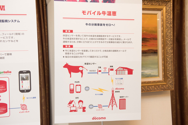 牛の出産は多く立ち会うことが重要になるが、兆候をセンサーで知らせて、農家の負担を減らす「モバイル牛温恵」。すでに沖縄県の畜産農家でも導入されている