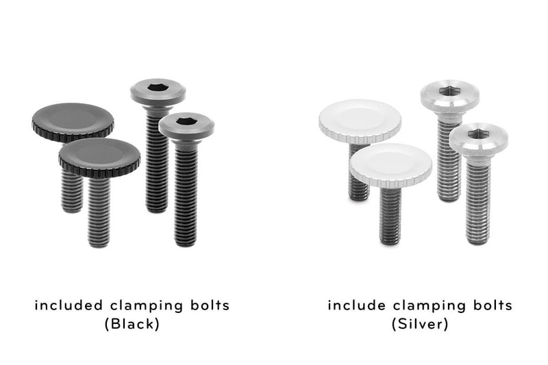 つい先日発売された新型の「Capture」。カラーはシルバーとブラック。見栄えも仕上げもシンプルで美しいカメラマウントです。マウントは、ストラップ類を挟んで締めて固定しますが、そのためのボルトは2種類同梱されています。