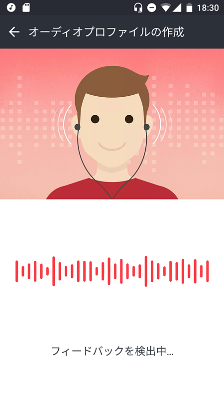 付属のイヤホンを耳に合うチューニングに自動設定する「オーディオプロファイル」。ボタンを押すだけ、数秒で完了する。アクティブノイズキャンセルも利用可能だ