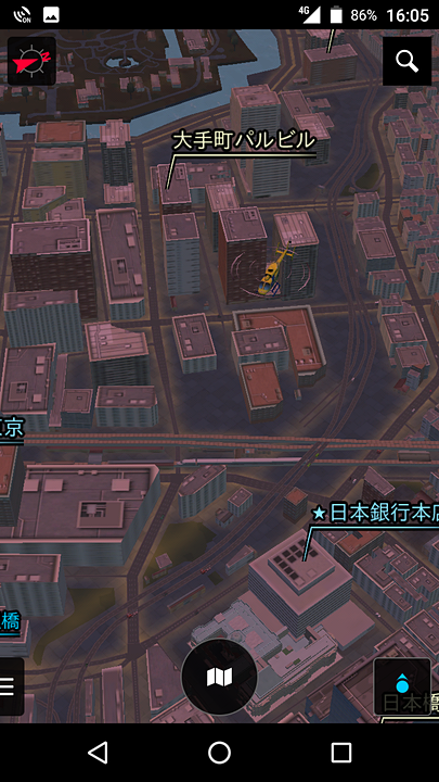 ドコモ地図ナビの「3D地図」