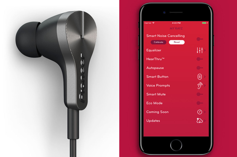 パイオニアの「RAYZ（レイズ）」シリーズ。Lightning接続のiOSデバイス用イヤホンで、ノイズキャンセリング機能を搭載しています。アプリからの機能設定にも対応。「RAYZ」と「RAYZ Plus」の2モデルがあり、「RAYZ Plus」は充電用Lightningポート搭載していて使用中にiOS端末への充電も可能です。