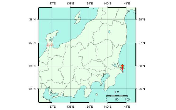 推定した震源の位置（気象庁の資料より）