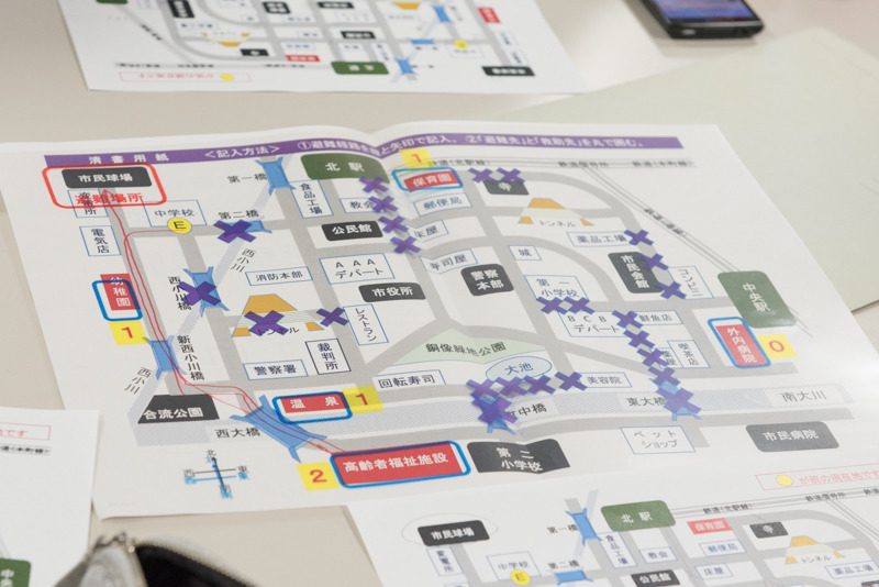 成功した班。救助活動を行った後、避難場所の正解である市民球場に避難するルートを選定できた