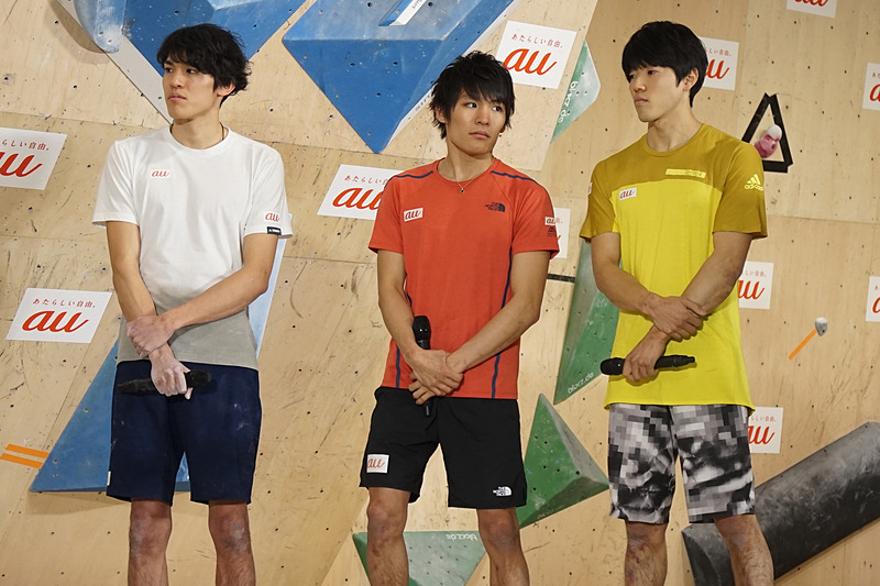 左から、楢崎明智選手、楢崎智亜（ならさき ともあ）選手、藤井快（ふじい こころ）選手