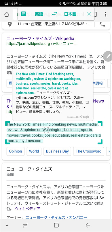 文章単位で訳を表示するモード