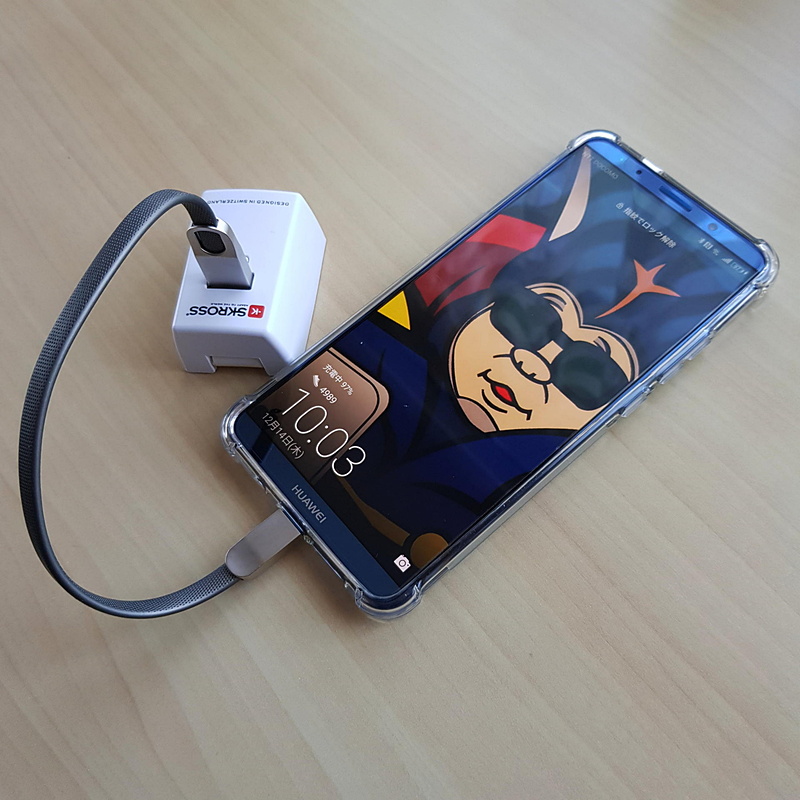 スマホへの充電はスマホに適合するショートUSBケーブルを用意しておくと便利だ