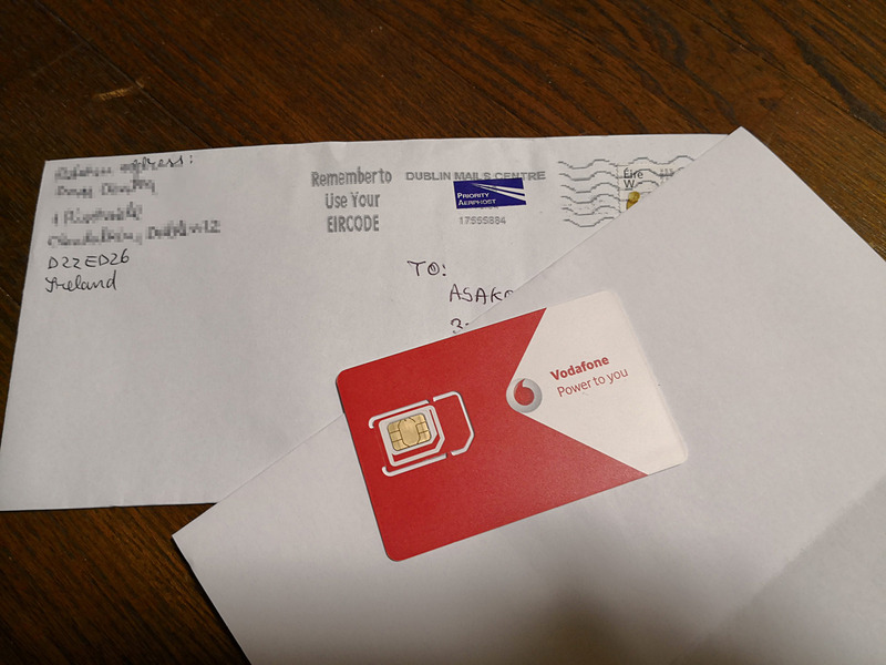 eBayで購入したVodafoneアイルランドのSIM。こんな封筒で、普通の手紙のように届いたのでちょっとびっくり