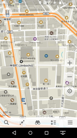 オフライン状態にしても、詳細地図をしっかり確認可能。建物は立体的に表現される