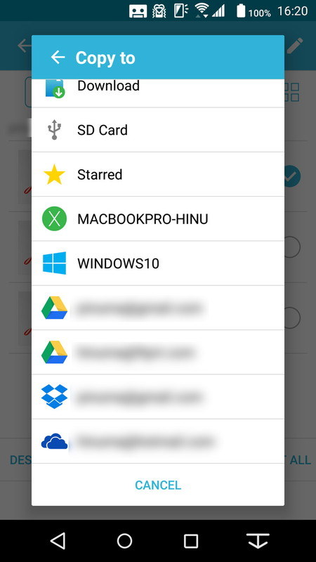 ファイルのコピー先となるストレージを選択