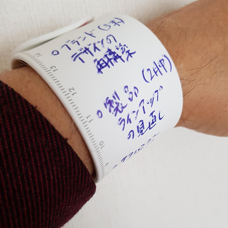 筆記後、腕に装着してみたが違和感なくなかなか面白い。現座では便利そうだ