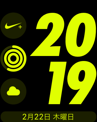Nike+モデルオリジナルのフェイス。Nike+アプリとアクティビティにこの画面から直接アクセスできます