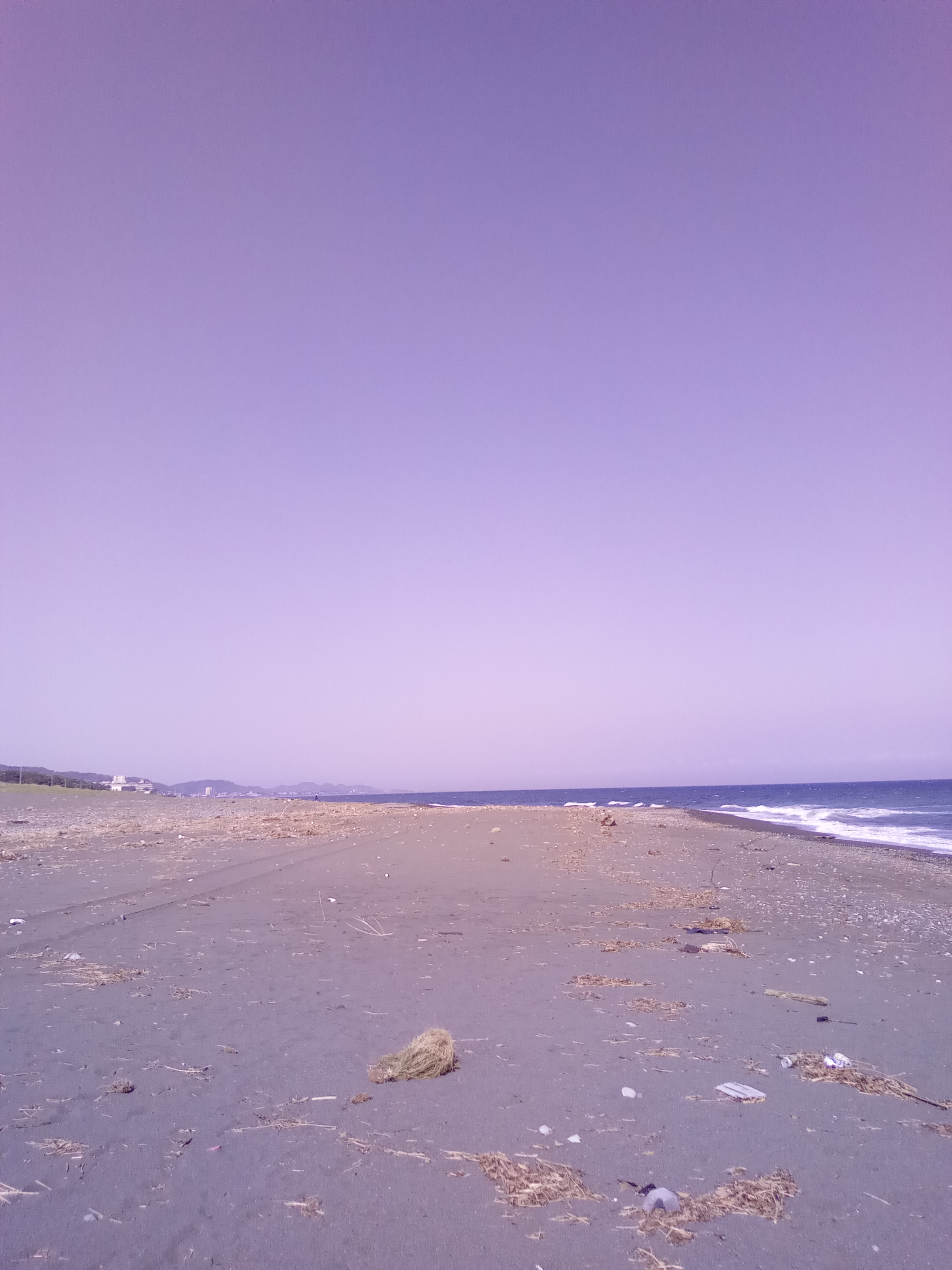 オートで撮影した画像比べ。EveryPhone PRで撮影した海岸……紫過ぎる