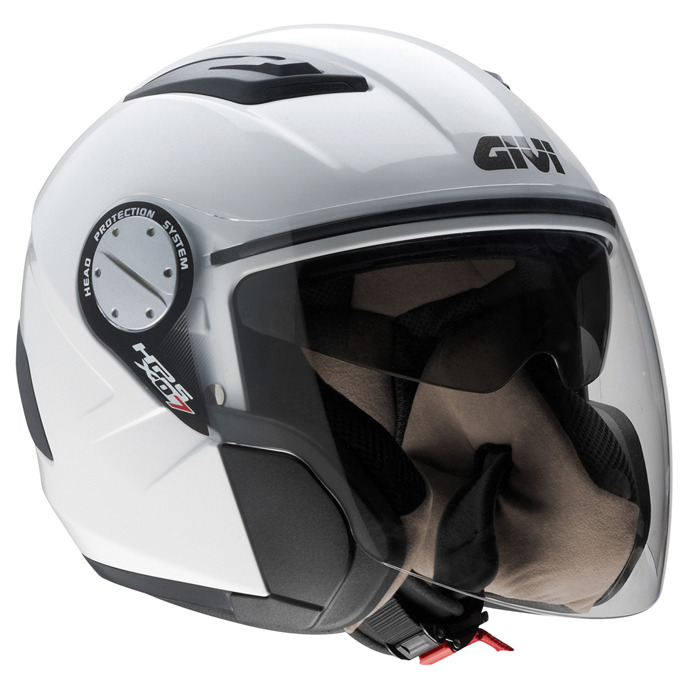 GIVI「HPS X.07」。約7年前に買いました。購入理由は「自分の頭のサイズに合うインナーバイザー内蔵ヘルメットがコレしかなかった」から。以前は現在ほどインナーバイザー内蔵ヘルメットが多くなかったんですね。このヘルメットは、インナーバイザーの使い勝手はいいんですが、つくりが微妙にチャチで、風切り音も大きめで、クリアのシールド越しに明るい光源を見ると七色に滲む（夜間に目立つ）など、国産ヘルメットと比べちゃうとかな～り見劣りするものです。でもインナーバイザーは超便利なので、現在も「ちょっとそこまで出掛ける」ようなときに使っています。