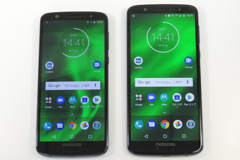 Moto G6（左）とMoto G6 Plus（右）の比較