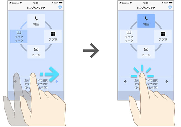 フリック＆ダブルタップモード