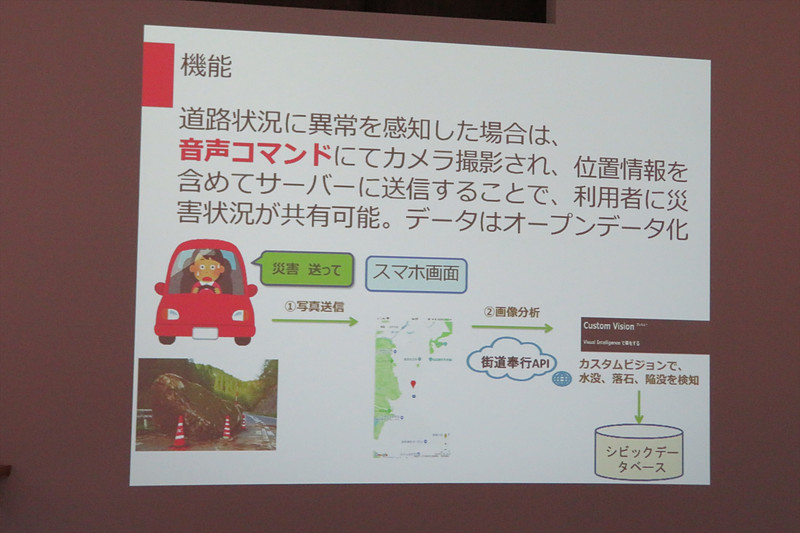 甘えん坊将軍IIは、音声コマンドでカメラを起動し、危険な場所の情報を共有する「街道奉行」を開発