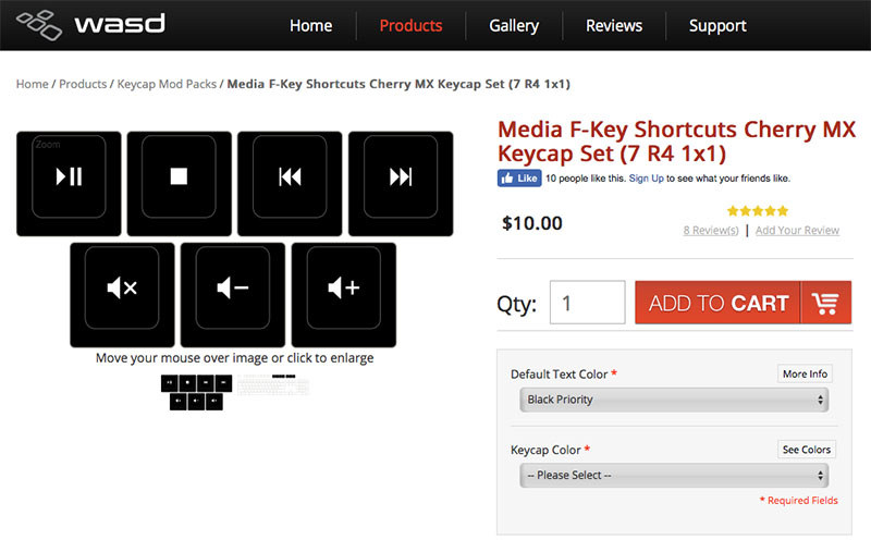 キートップ（キーキャップ）の一部分だけのセットも売られています。刻印色やキー色を指定して購入できますので、WASDでカスタマイズキーボードを買った後からでも、そのカスタマイズ色などに合ったパーツ購入が可能というわけです。なお、これらキーはCherry MX軸対応です。