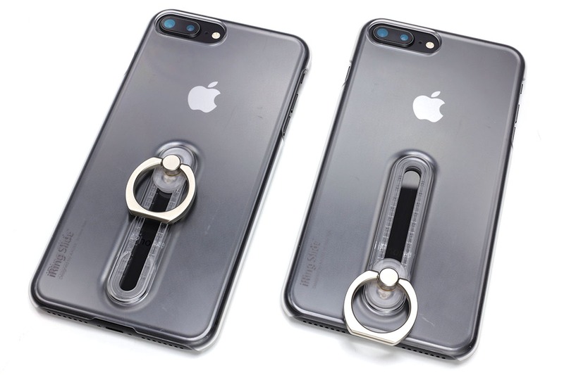 iRing Slideはポリカーボネート製のiPhone用ジャケット。ブラックとクリアがありますが、クリアのほうは透明に近い半透明で、硬質なジャケットです。背面には自由に動くリングがあり、リング位置は背面中央から下まで段階的に動かせます。