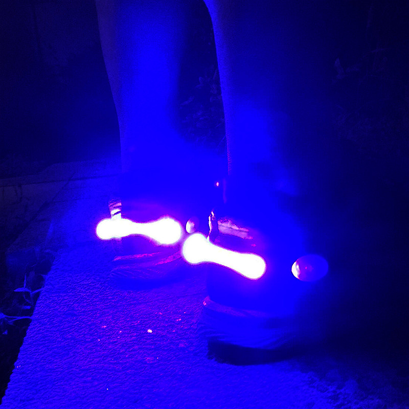 暗闇で撮影。この光が脚の動きに合わせて揺れるので、遠くからでもかなり目立ちます