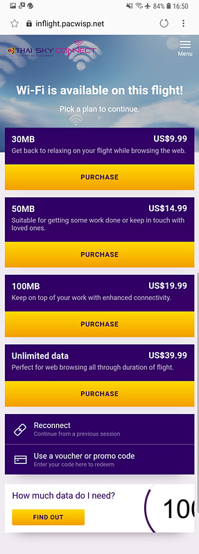バンコク～フランクフルト間の料金プランに比べ、少しデータ通信量が多め。「Unlimited data」のコースも用意されるが、39.99ドルという料金設定