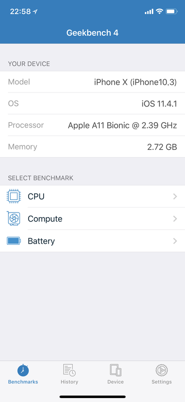 アプリ「Geekbench 4」の画面。CPUクロックやメモリといった非公開の数値も検出できる。といってもメーカー公式の情報ではない点には注意が必要