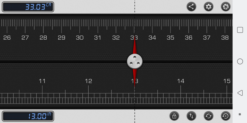 定規。設定であらかじめ選んだ2つの単位で同時に計測できる
