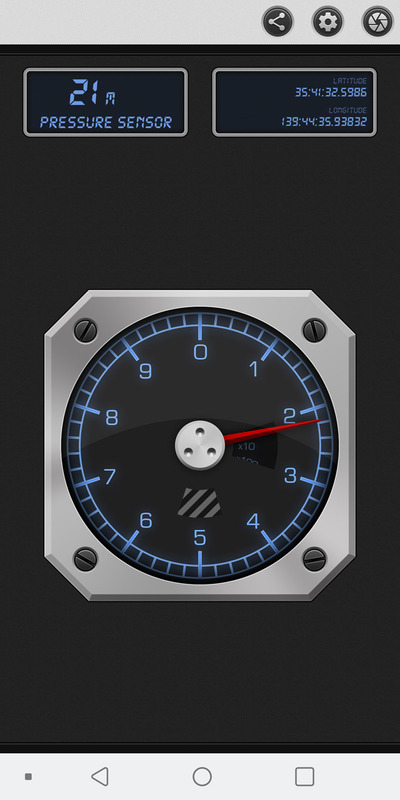 有償機能の高度計。気圧センサーを使ったもののようだ。緯度経度も表示