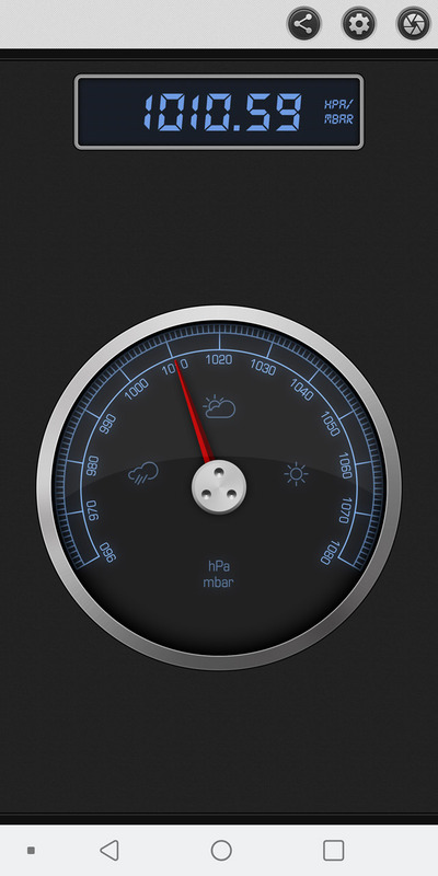 もう1つの有償機能である気圧計。気圧がわかるだけでなく、天候の目安もアナログチックに指し示す