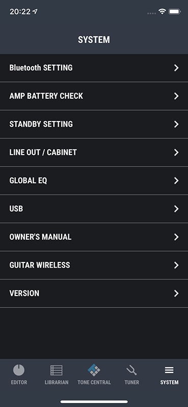 ほか、チューナー機能があったり、本体ではできない細かな設定が行えたり、アンプ部やトランスミッター部の電池残量がわかったり。もちろんタブレットからでも行えます。