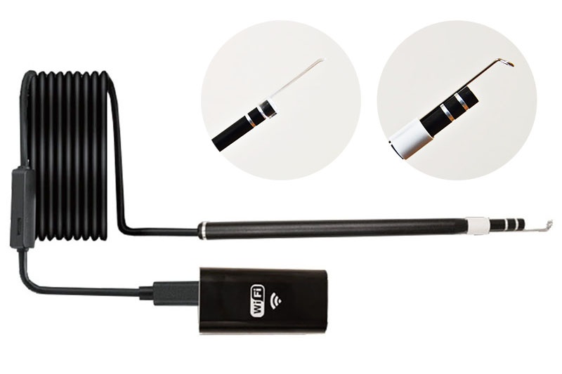 サンコーの「スマホでWiFi耳かきスコープ（WIFEARCM）」。先端にマイクロスコープとLEDライトと耳かき用ピックを備えていて、耳のなかの映像をスマートフォンやPCで確認しながら耳掃除ができます。Androidスマートフォン（使用条件あり）やiPhoneで使用でき、AndroidはMicro USB・USB Type-CおよびWi-Fi接続対応、iPhoneはWi-Fi接続で使います。PC（Windows/Mac）とUSB接続して使用することも可能。サンコーレアモノショップ通販価格は税込3980円。