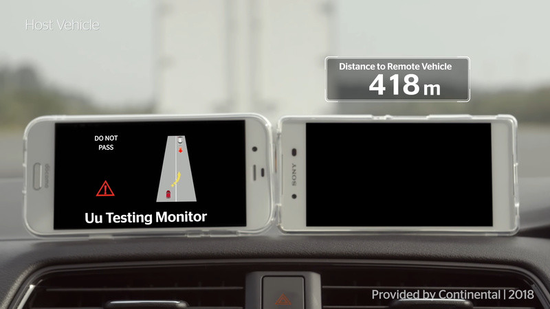 基地局を介するV2Nでドライバーに事前通知される追い越し禁止の警告