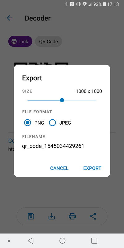 画像にして保存や共有が可能。街角で見かけたQRコードを保存しておいて、読み取りやすいきれいな画像で友達に見せて教えてあげる、なんて使い方も便利かも