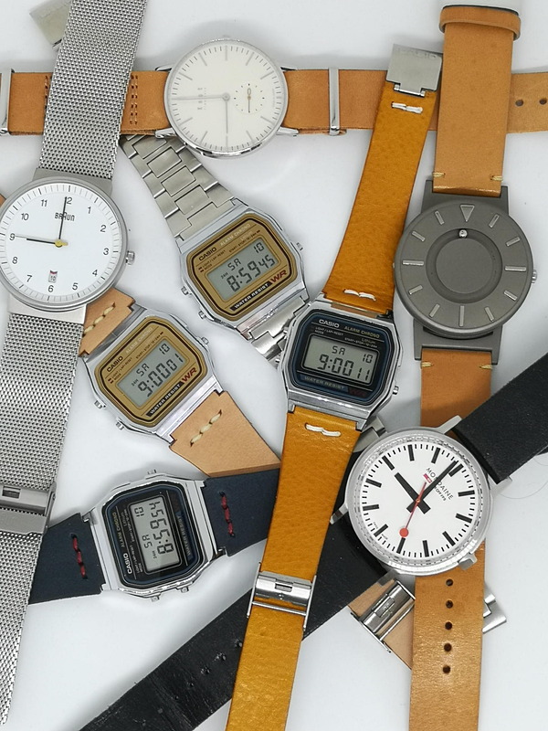 ポピュラーなチプカシであるA158なら本体とベルトとの組み合わせもいろいろ楽しめそうだ。（中央の4個）