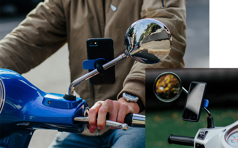 モーターサイクル用やランニング用の製品もあります。マウント側とスマホ側を接続する構造は、もちろん共通しています。