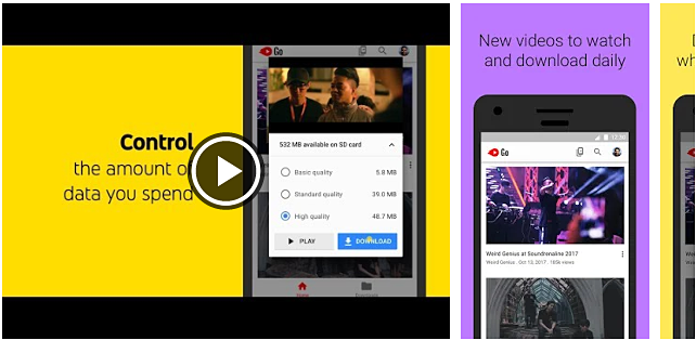 YouTube Go。指定した動画を録画してくれるほか、通信網を使わずに他のユーザーにシェアする機能なども持っている