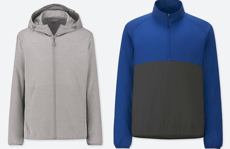 トップス。左から、アウターレイヤーのユニクロ「<a href="https://www.uniqlo.com/jp/store/goods/413975" class="strong bn" target="_blank">ポケッタブルパーカ</a>」、ミドルレイヤーのユニクロ「<a href="https://www.uniqlo.com/jp/store/goods/406002" class="strong bn" target="_blank">ライトポケッタブルハーフジップブルゾン</a>」とユニクロ「<a href="https://www.uniqlo.com/jp/store/goods/171197" class="strong bn" target="_blank">ドライEXフルジップパーカ</a>」、ベースレイヤーのユニクロ「<a href="https://www.uniqlo.com/jp/store/goods/19022300001" class="strong bn" target="_blank">ドライＥＸクルーネックＴ</a>」です。自転車もトレッキングもこの組合せがけっこう多いですが、なかなか実用的。