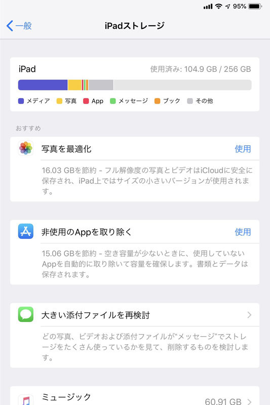 筆者のストレージ使用概要。左が11インチ iPad Proで、右がiPhone XS Maxです。