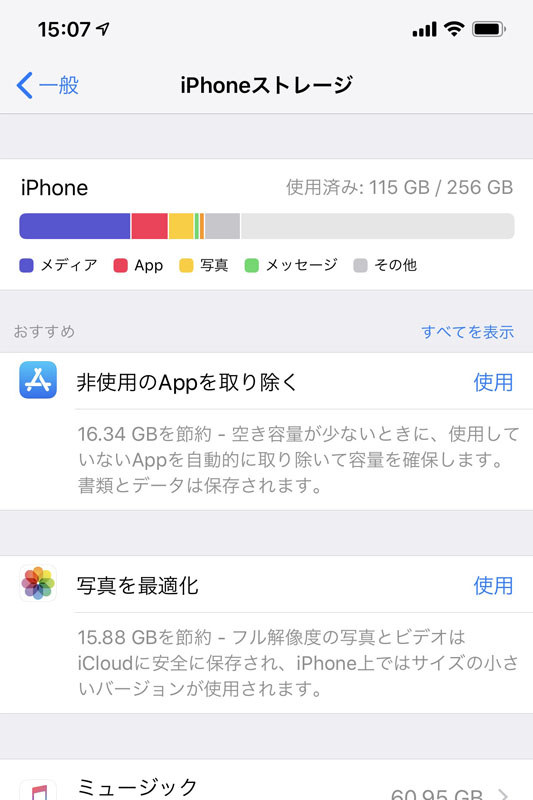 筆者のストレージ使用概要。左が11インチ iPad Proで、右がiPhone XS Maxです。