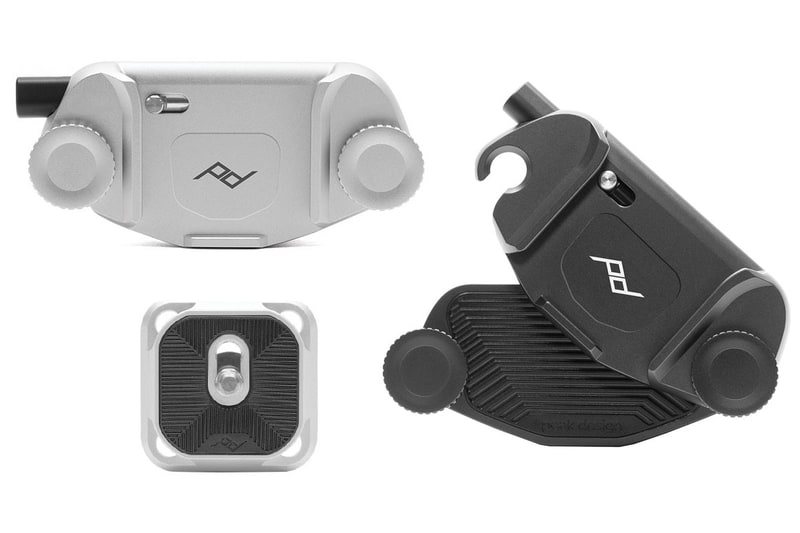 左写真がキャプチャーV3。これに装着して使うアクションカメラ向けのクイックリリースプーレト一式が新型P.O.V. KITです。「POV-2」とも呼ばれます。右写真がキットの主な同梱物ですが、これ以外に六角レンチ式のネジ×2本と、「CAPTURE TOOL」と呼ばれる携帯工具、それからピークデザインロゴのポーチとシールが付属していました。新型P.O.V. KITの実勢価格は3900円前後。