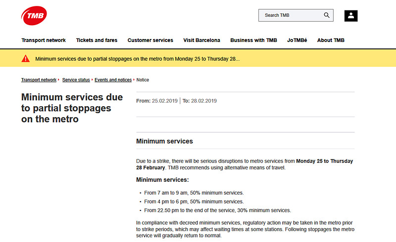 バルセロナ交通局のアナウンス