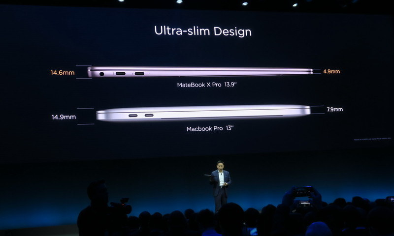 MateBook X ProはMacbook Pro 13インチよりも前後ともに薄く仕上げられている