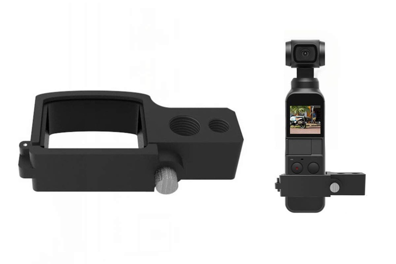 XBERSTARブランド品。1550円でした。Osmo Pocketを三脚に固定できるアダプターで、Osmo Pocketに三脚ネジ穴を追加するといった感じのシンプルなつくりです。アルミ製で十分に高い固定力があります。