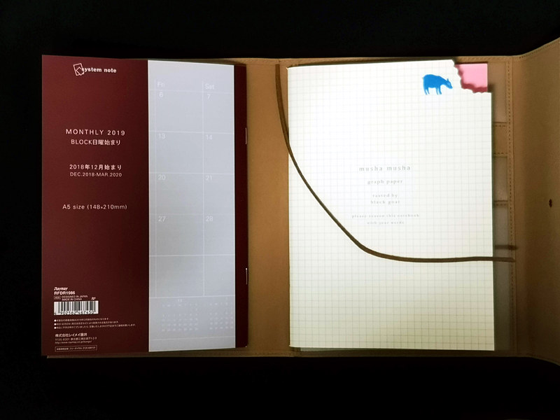 今回選択した「マンスリースケジューラー」（左）と「5mm方眼ノート」（右）を収めてみるとこんな感じに。