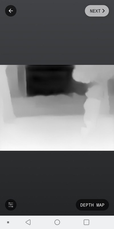 写真の奥行きがどのように認識されているか「DEPTH MAP」ボタンで確認できる