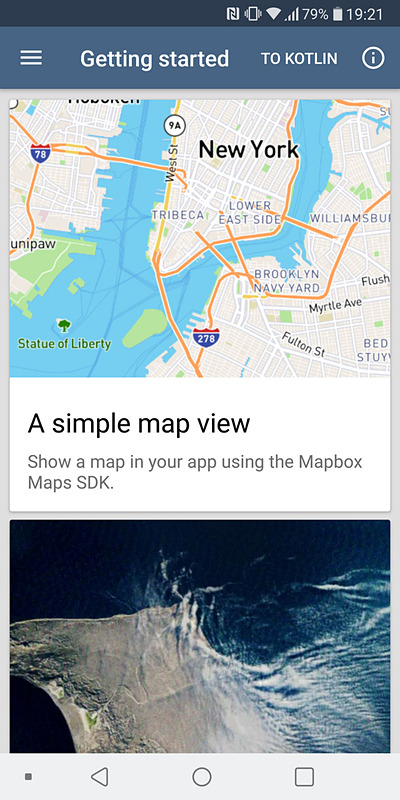 Mapboxのデモアプリ。さまざまなスタイルの地図が作れることがわかる